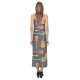 electric guitars pattern V-Neck Open Fork Long Dress