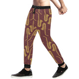 Hand drawn gold saxophone red background Unisex Casual Sweatpants