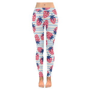 Strawberry pattern blue lines background Women's Legging Fulfilled In US