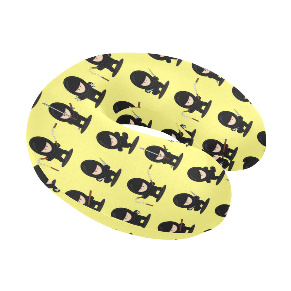 Cute ninja yellow background U-Shaped Travel Neck Pillow