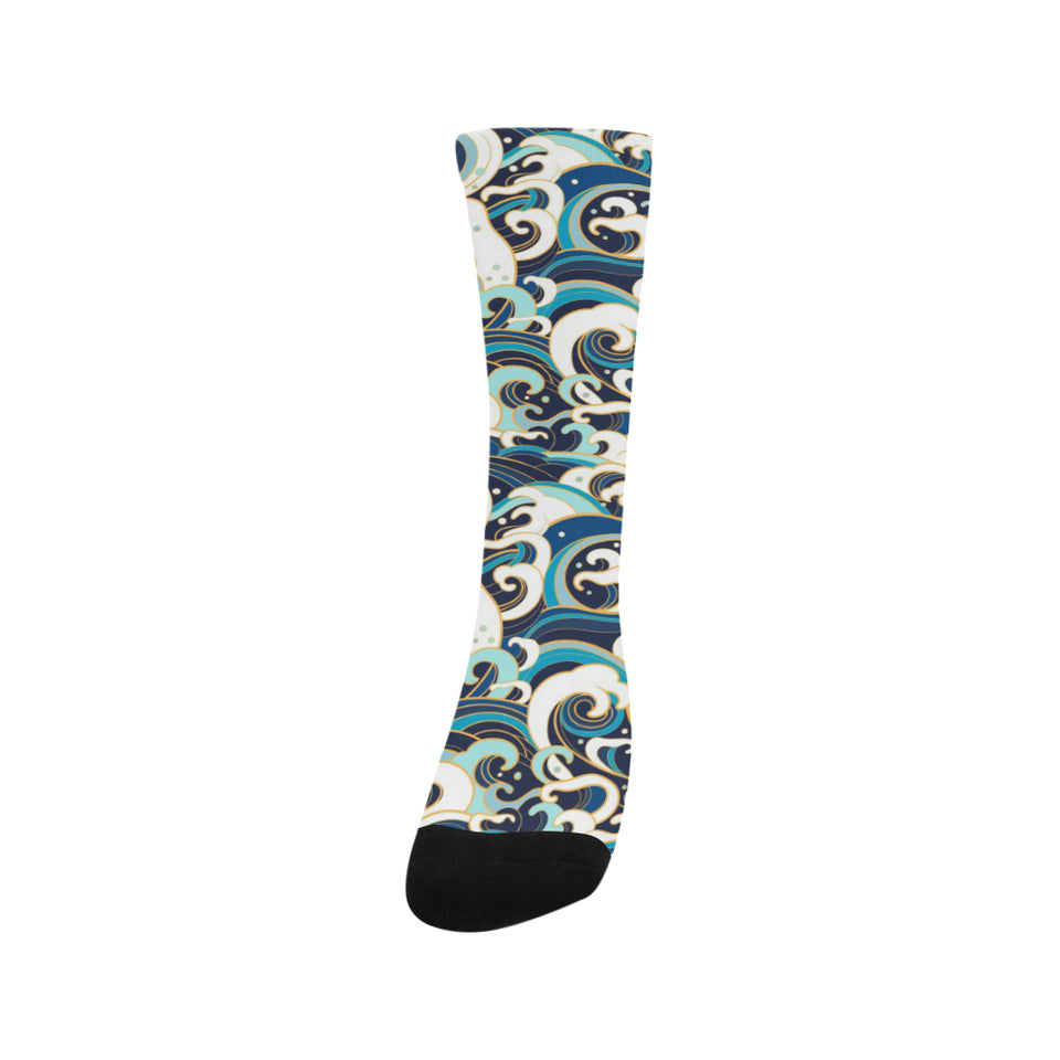 Japanese wave pattern Crew Socks