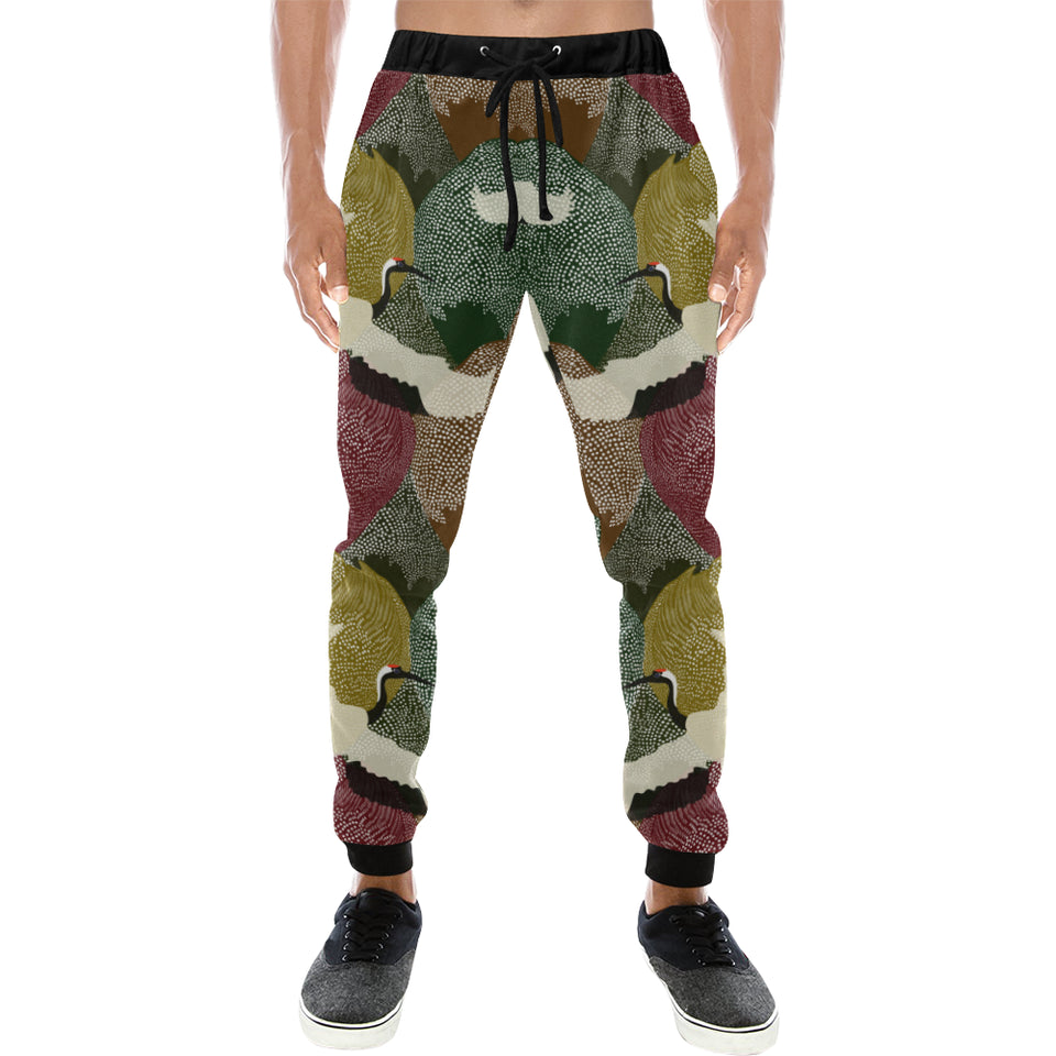 Japanese cranes flying forest dot pattern Unisex Casual Sweatpants