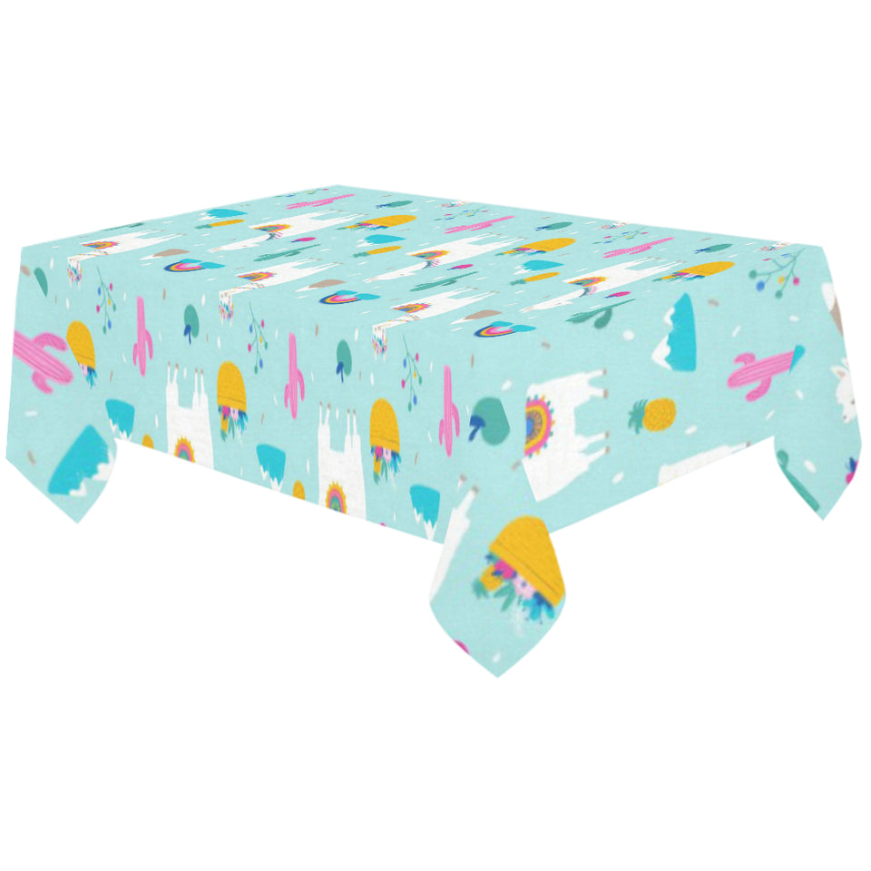 Llama alpaca cactus leaves pattern Tablecloth