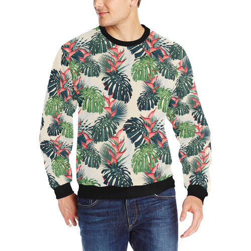 heliconia flowers, palm and monstera leaves Men's Crew Neck Sweatshirt