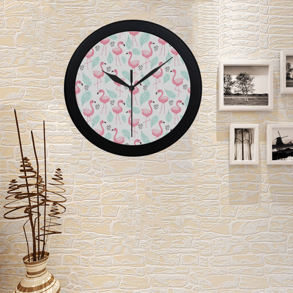Cute flamingo pattern Elegant Black Wall Clock