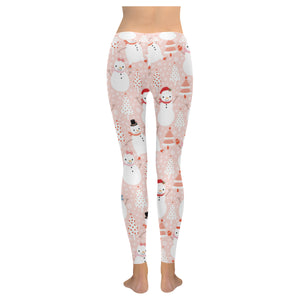 Cute snowman christmas tree snowpink background Women's Legging Fulfilled In US