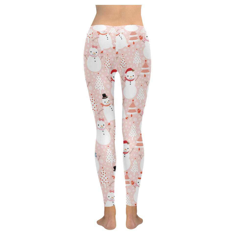 Cute snowman christmas tree snowpink background Women's Legging Fulfilled In US