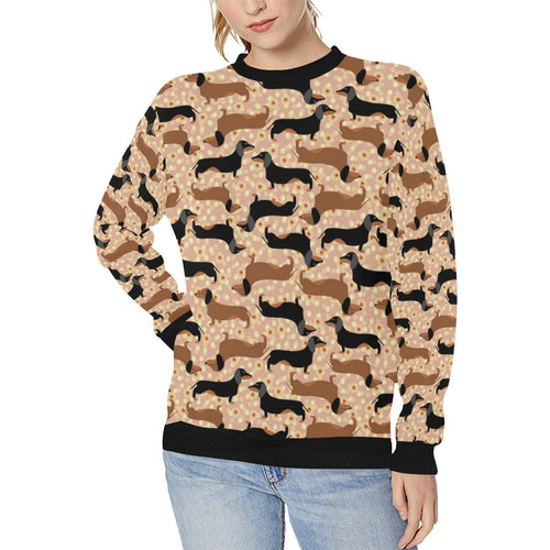 Dachshund floral background Women's Crew Neck Sweatshirt