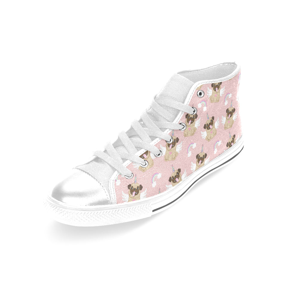 Cute unicorn pug pattern Women's High Top Canvas Shoes White