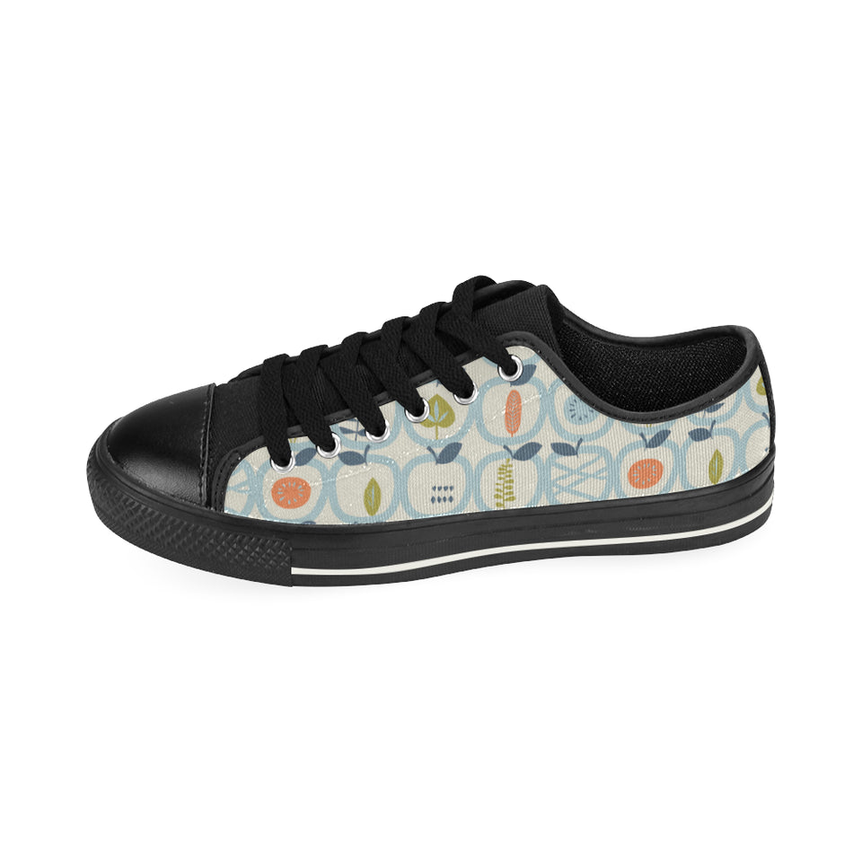 apples leaves pattern Men's Low Top Canvas Shoes Black