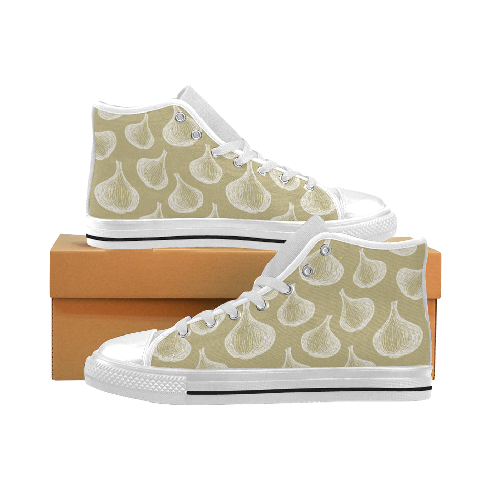 Garlic design pattern Men's High Top Canvas Shoes White