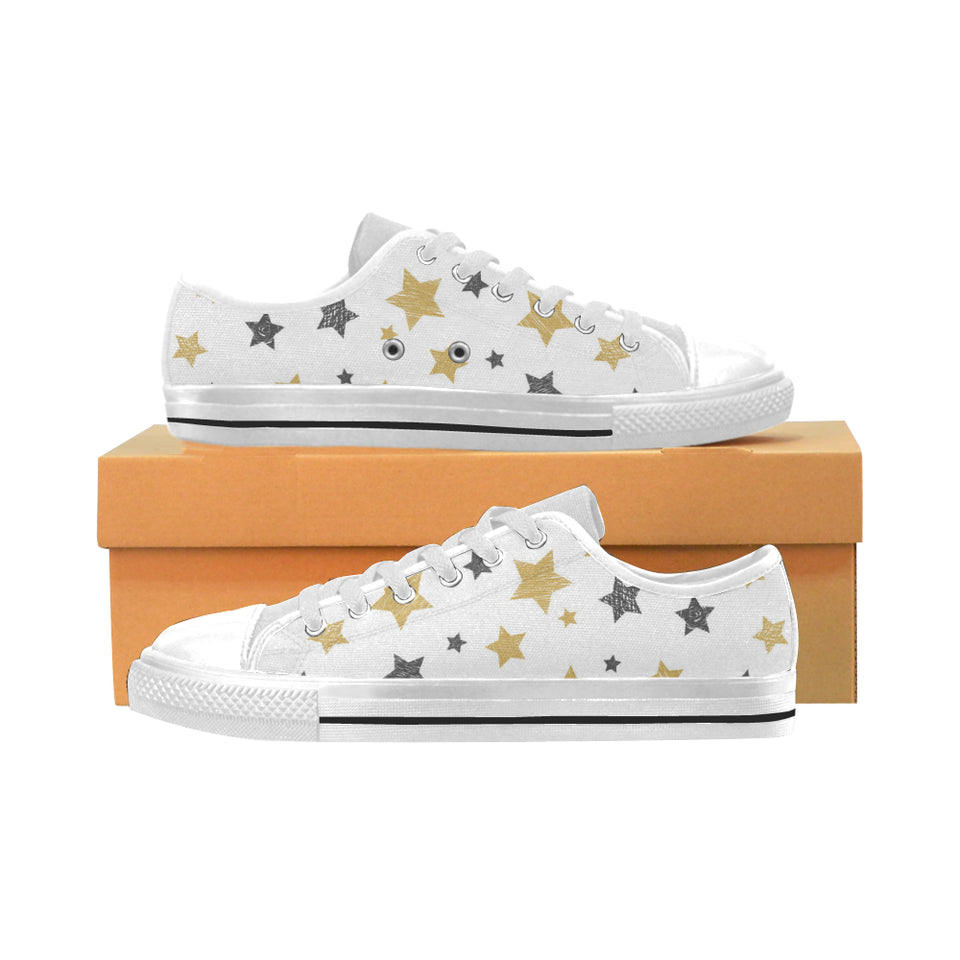 hand drawn gold black star pattern Men's Low Top Shoes White