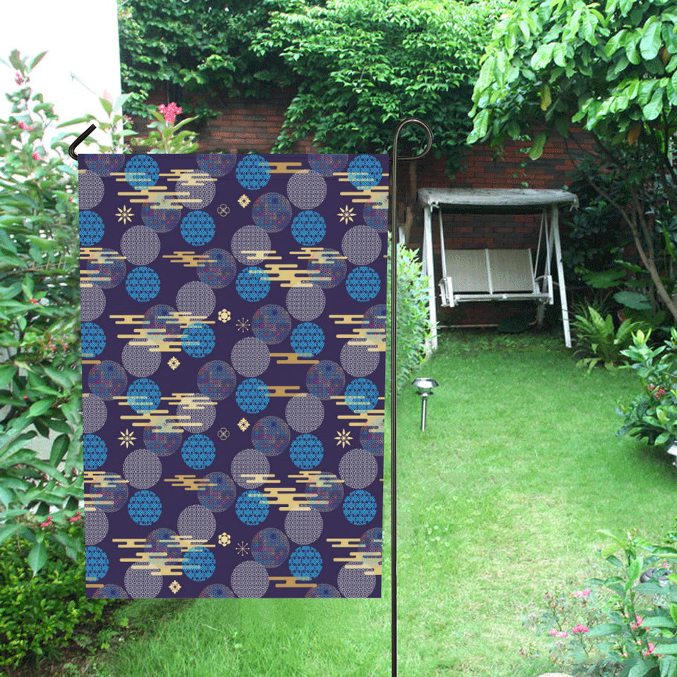 Blue japanese pattern cloud wave flower House Flag Garden Flag