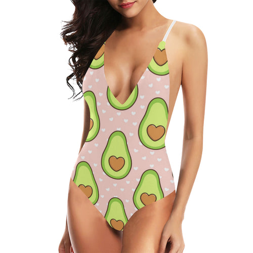 Avocado heart pink background Women's One-Piece Swimsuit