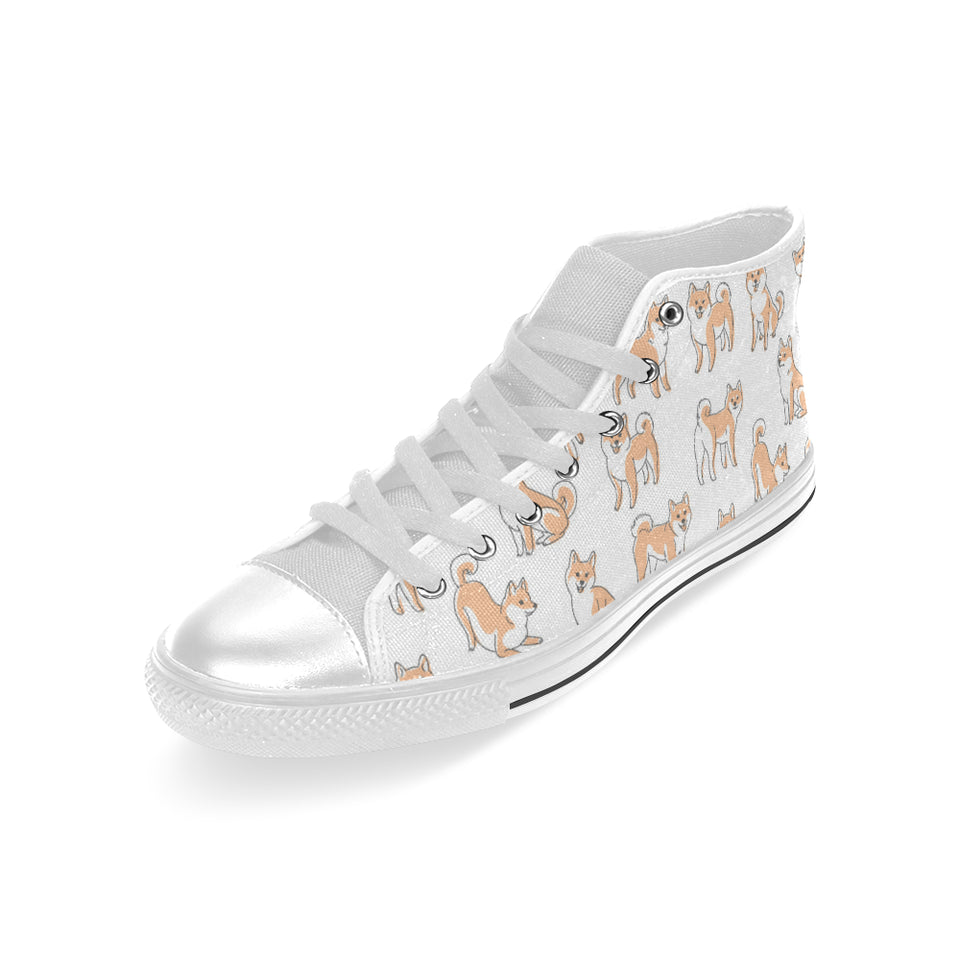 shiba inu dog pattern Men's High Top Canvas Shoes White