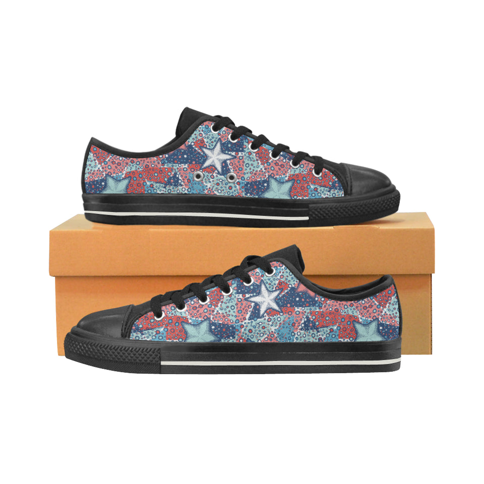 Hand drawn colorful starfish Men's Low Top Canvas Shoes Black