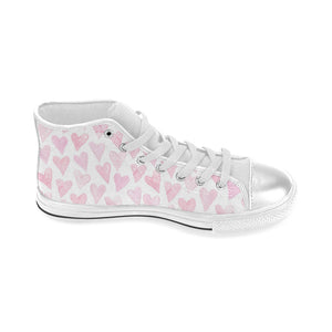 Watercolor pink heart pattern Women's High Top Canvas Shoes White