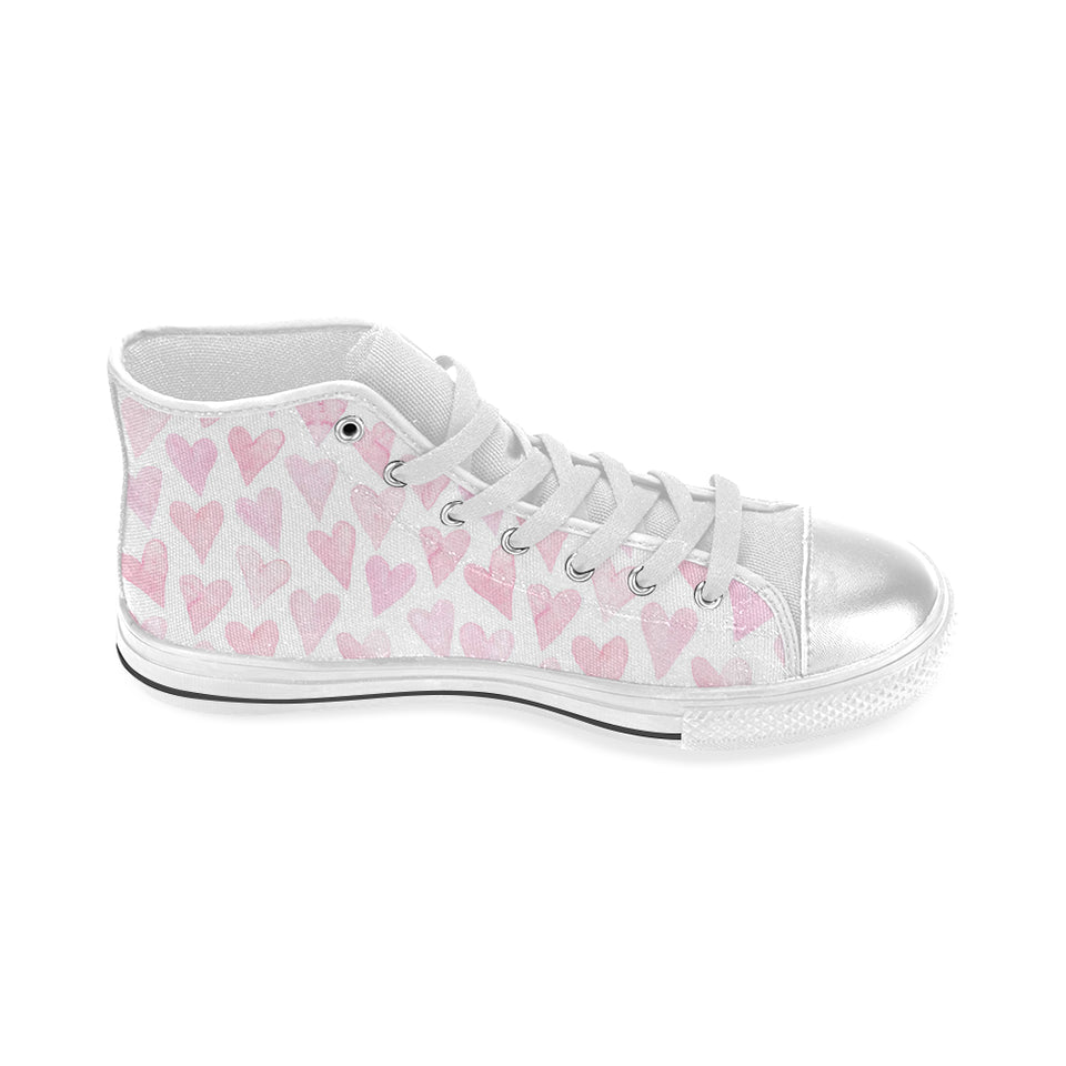 Watercolor pink heart pattern Women's High Top Canvas Shoes White