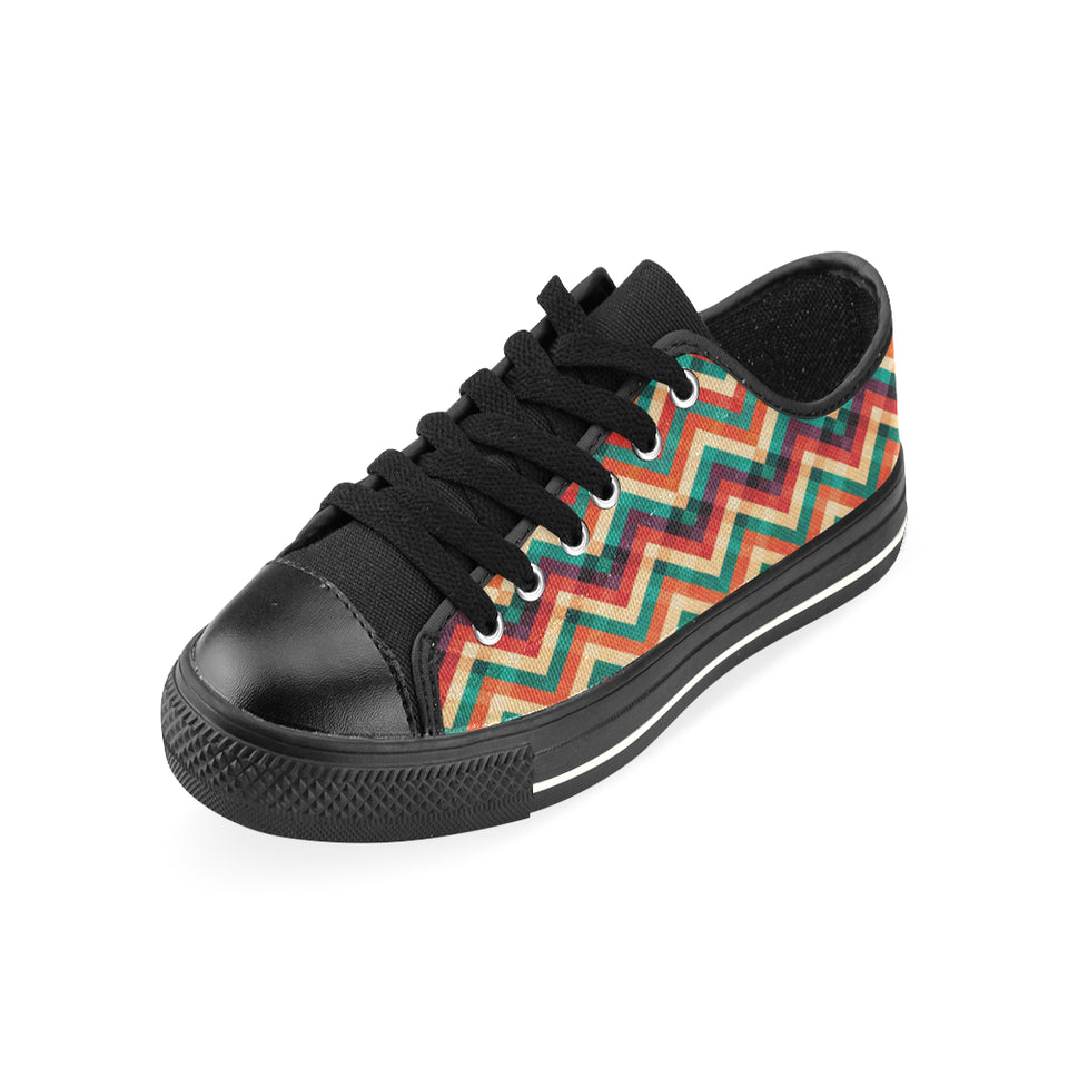 zigzag  chevron colorful pattern Men's Low Top Canvas Shoes Black
