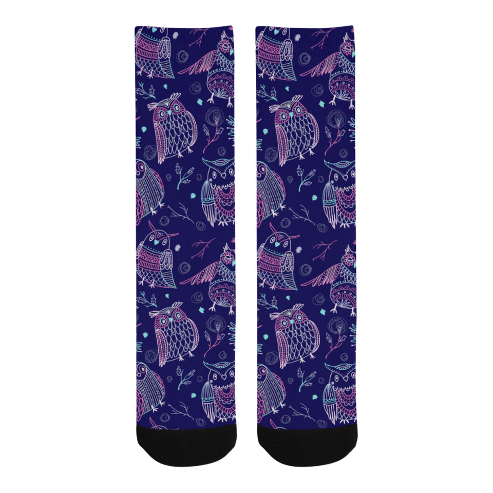 Cute owls pattern boho style ornament Crew Socks