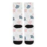Black Gray Cream coral ginkgo leaves pattern Crew Socks