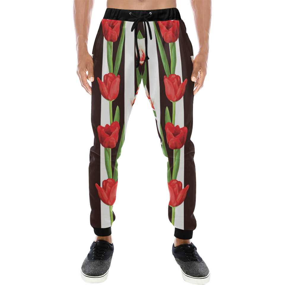 red and white tulips pattern Unisex Casual Sweatpants