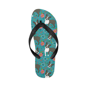 Boston terrier beautiful flower pattern Unisex Flip Flops