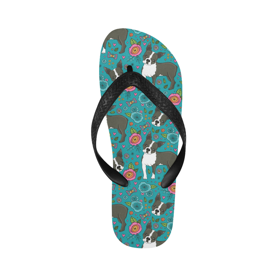 Boston terrier beautiful flower pattern Unisex Flip Flops