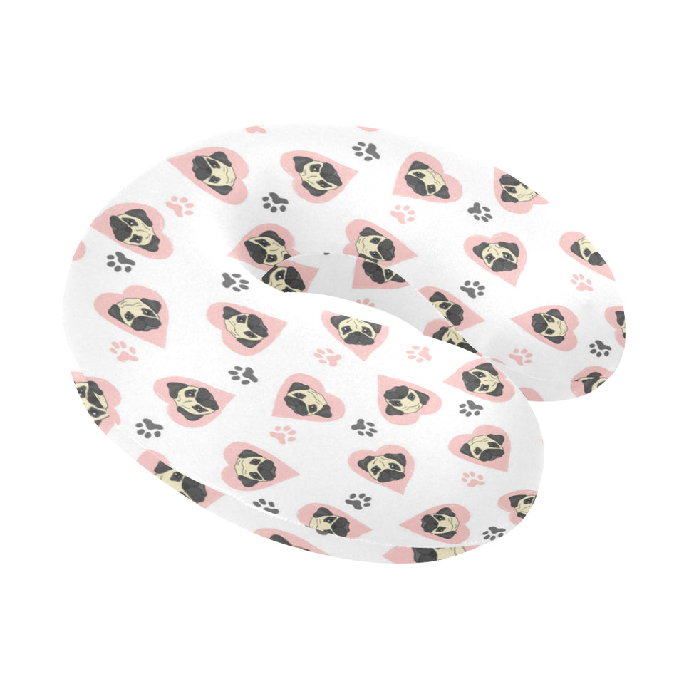 Cute pugs pink heart paw pattern U-Shaped Travel Neck Pillow