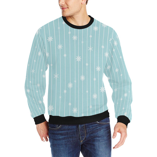 Snowflake pattern blue stripe background Men's Crew Neck Sweatshirt