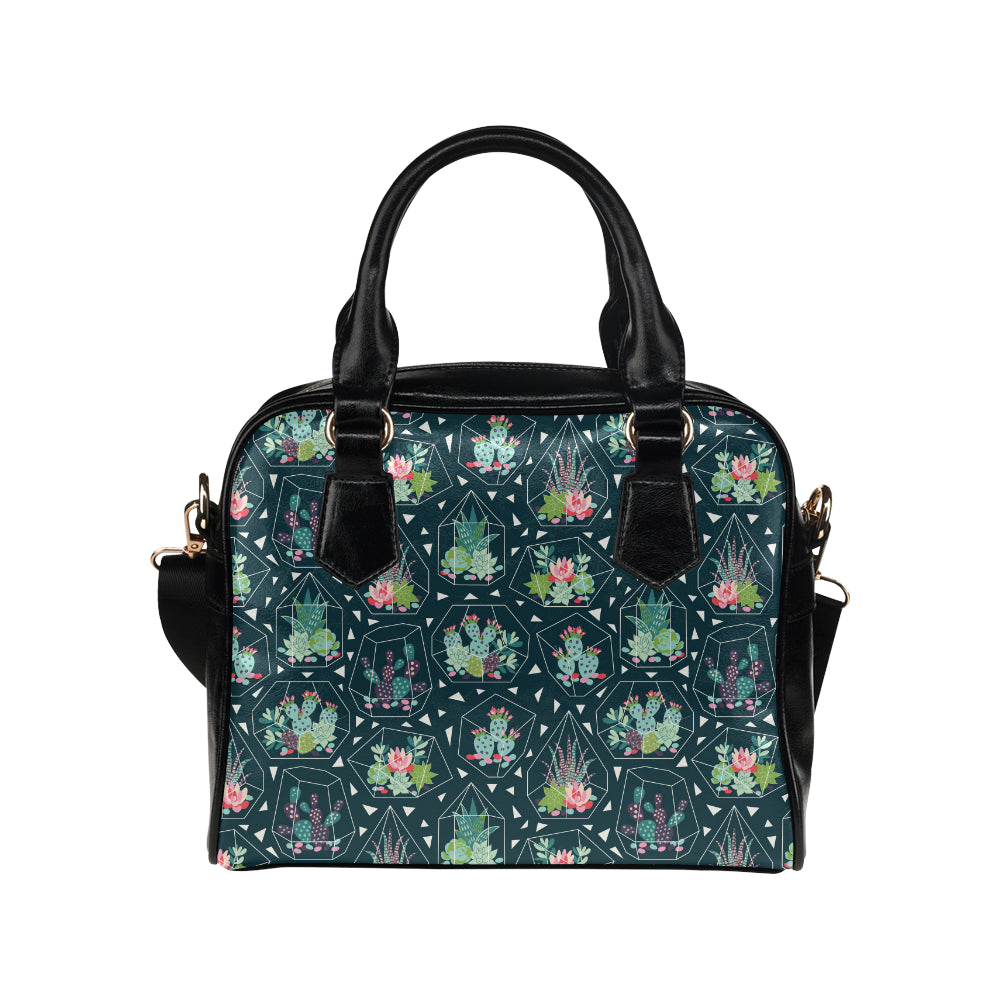 Cactus glass terrarium pattern Shoulder Handbag
