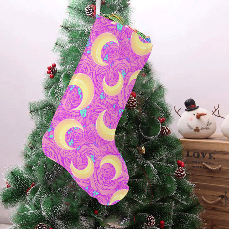 Moon pink rose background Christmas Stocking
