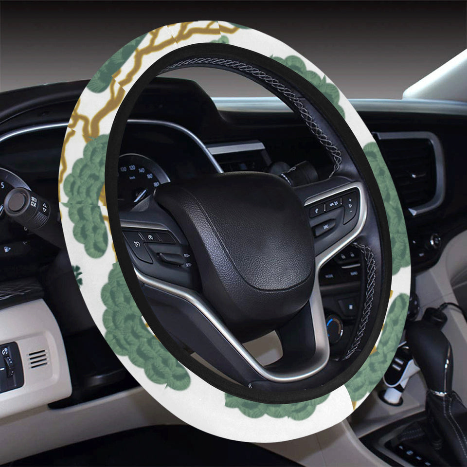 Bonsai red sun japanese pattern Car Steering Wheel Cover