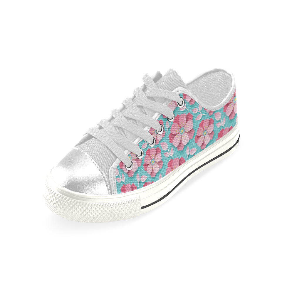 3D sakura cherry blossom pattern Women's Low Top Canvas Shoes White