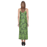 Green hop pattern V-Neck Open Fork Long Dress