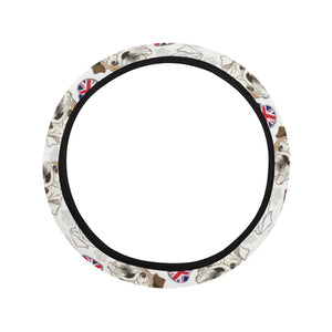 English Bulldog Pattern Print Design 01 Car Steering Wheel Cover