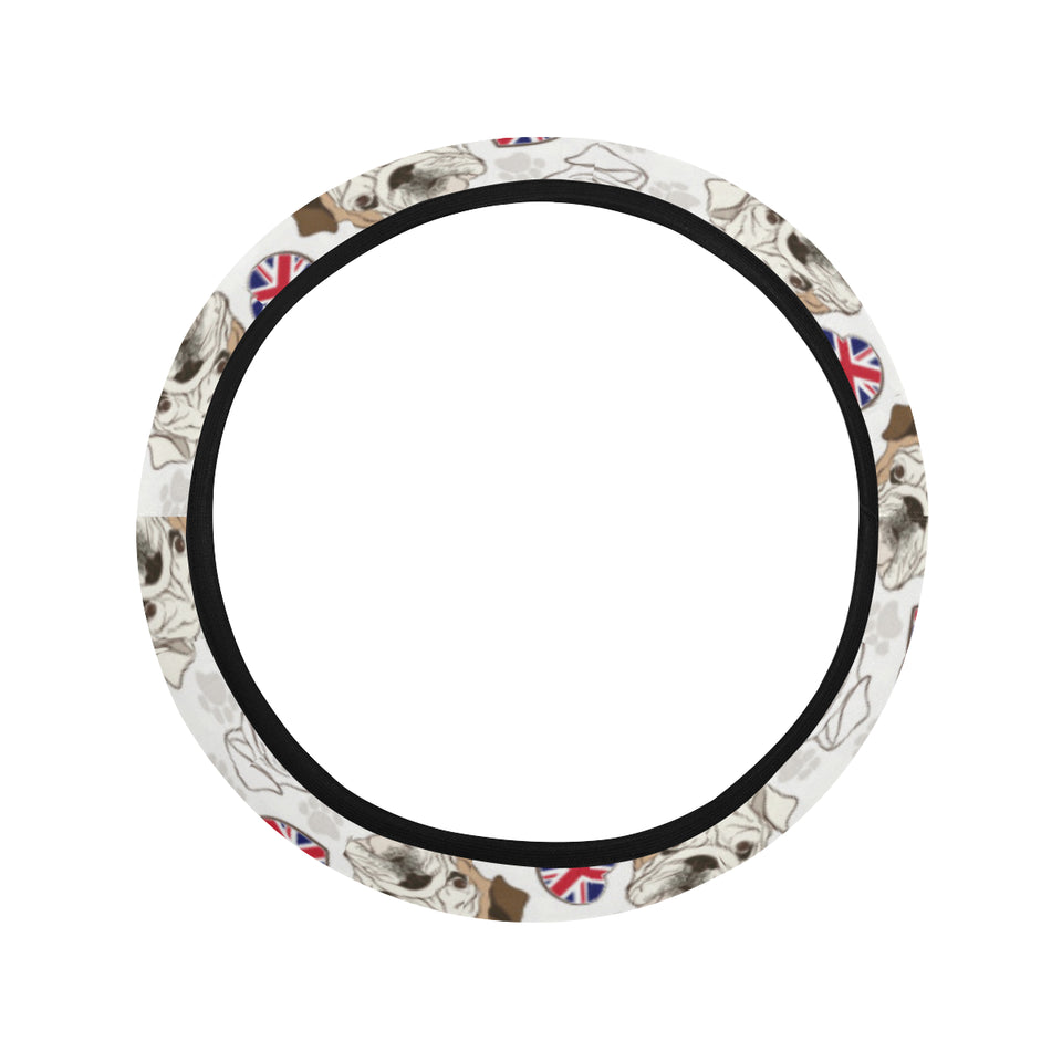 English Bulldog Pattern Print Design 01 Car Steering Wheel Cover