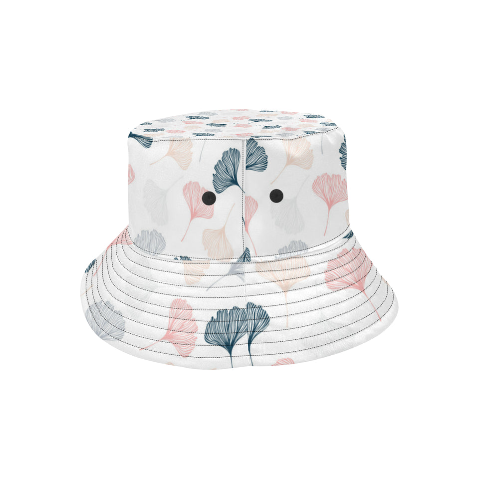 Black Gray Cream coral ginkgo leaves pattern Unisex Bucket Hat