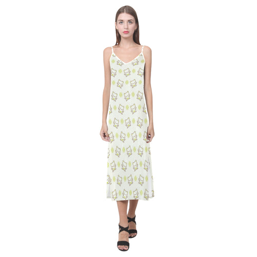 Cute cartoon frog baby pattern V-Neck Open Fork Long Dress
