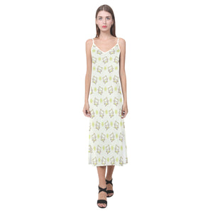 Cute cartoon frog baby pattern V-Neck Open Fork Long Dress