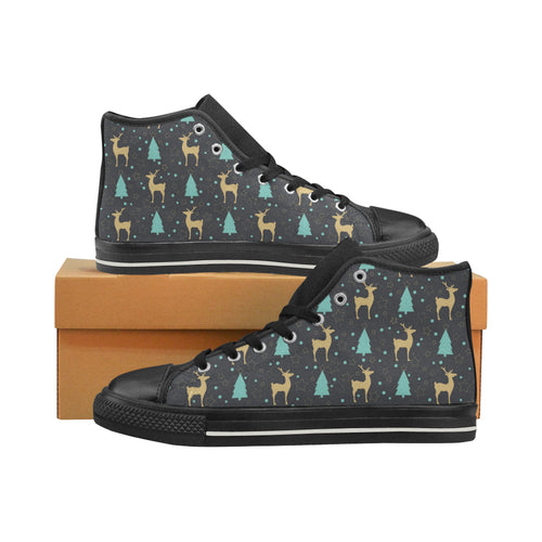 Deers star tree pattern Women's High Top Canvas Shoes Black