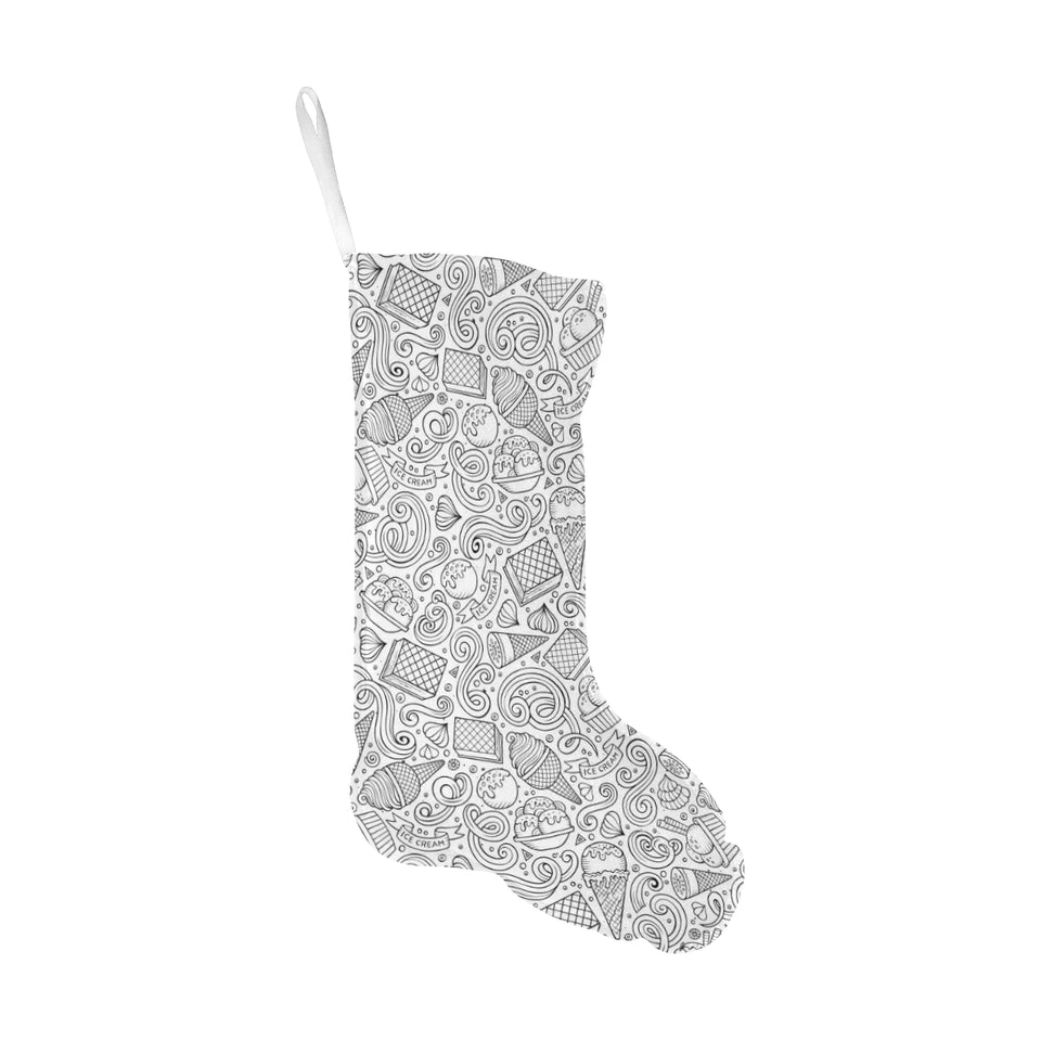 Cartoon hand drawn ice cream black white Christmas Stocking