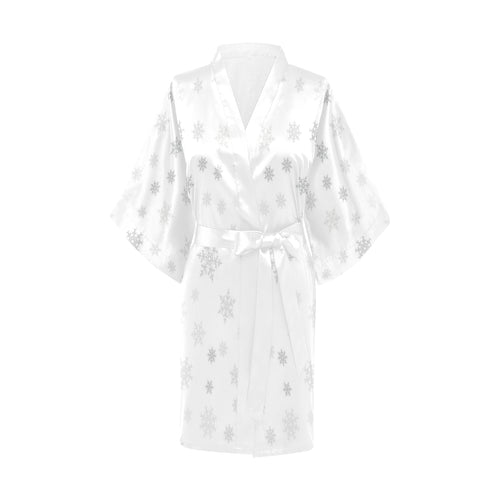 Snowflake pattern white background Women's Short Kimono Robe