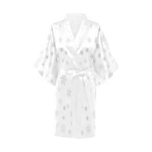 Snowflake pattern white background Women's Short Kimono Robe