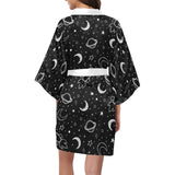 Hand drawn space rocket star planet Women's Short Kimono Robe