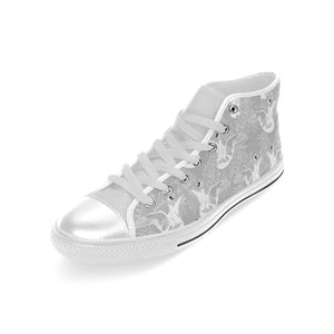 white swan gray background Men's High Top Canvas Shoes White