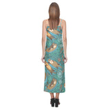 cute brown sea otters ornamental seaweed corals gr V-Neck Open Fork Long Dress