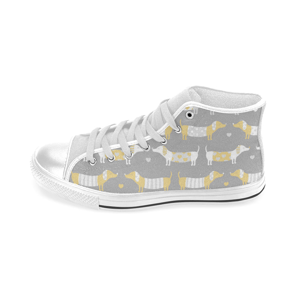 Cute dachshund dog pattern Men's High Top Canvas Shoes White