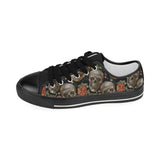 Skull rose humming bird flower pattern Women's Low Top Canvas Shoes Black