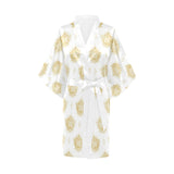 Gold Ornamental lotue waterlily symbol pattern Women's Short Kimono Robe